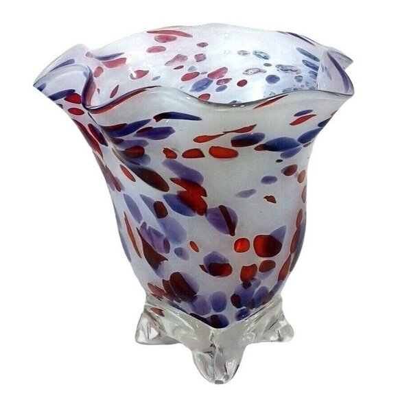 Mid Century Studio Art Glass Murano Purple Pink Confetti Flower Petal Vase - Picture 6 of 14